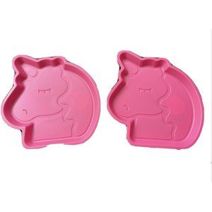 2pk Your Zone Plastic Unicorn Shaped Kids Plate Pink Color Microwave Safe New